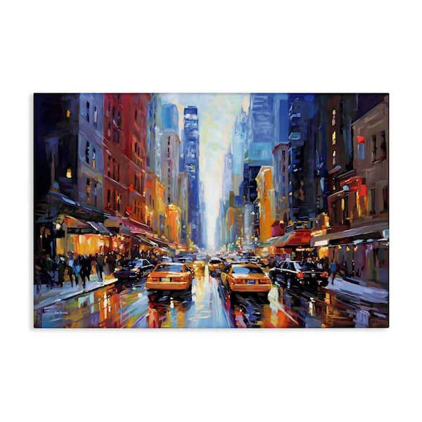 Stupell Industries City Traffic in Rain by Leon Devenice Unframed Abstract Graphic Art Print 30 in. x 45 in.