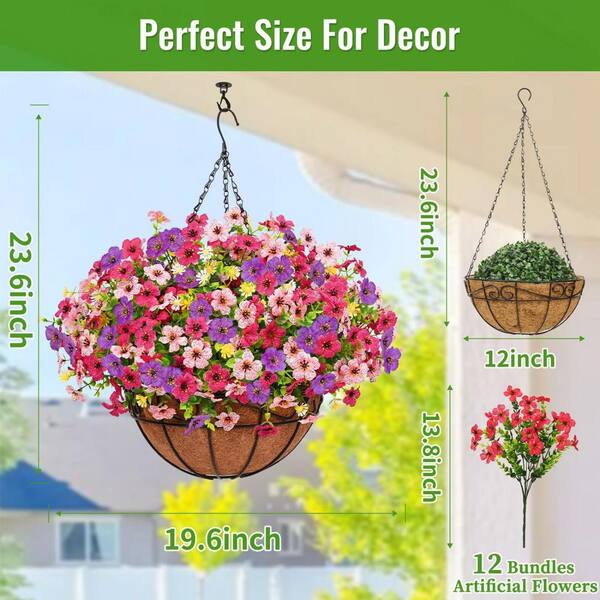 フラワー・ガーデニング Hoa 23.6 in. H Multi-Colored Artificial Hanging Flowers in