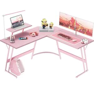 L Shaped Gaming Desk 51 in. Computer Corner Desk PC Gaming Table with Large Monitor Riser Stand(Pink)