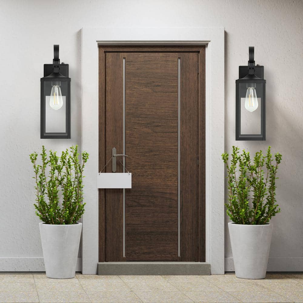 Castle 1-Light 20.5 in. Dusk to Dawn Outdoor Wall Light with Matte Black Finish and Clear glass shade(2-pack) price history on PriceWatchPro