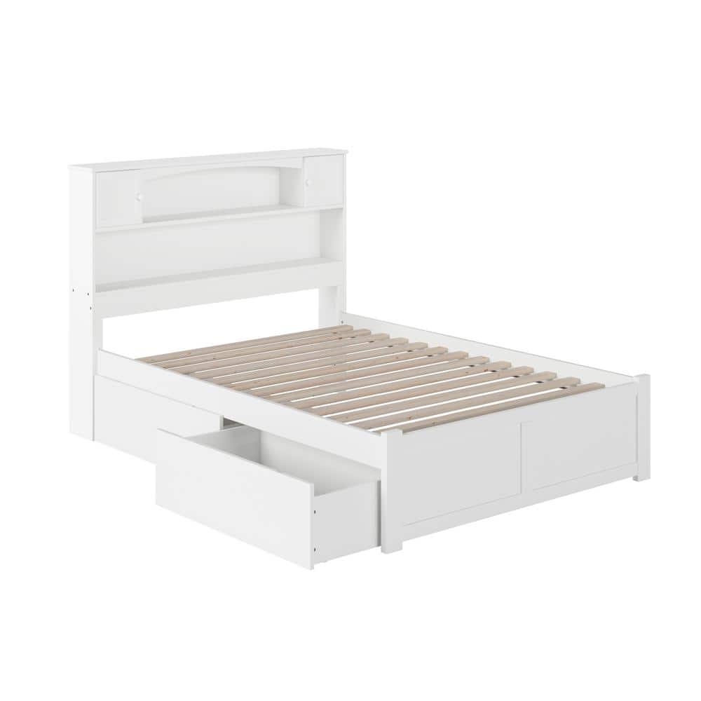 Newport Full White Wood Bookcase Bed with Storage Drawers