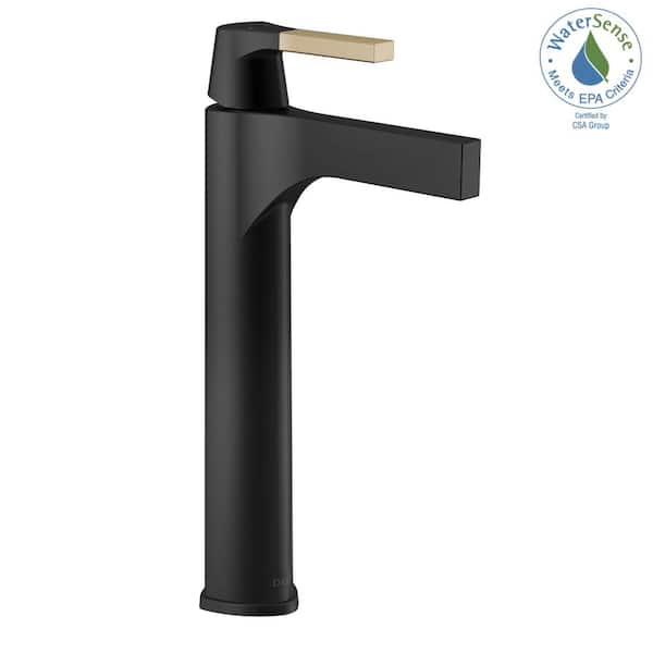 Zura Single-Handle Vessel Sink Faucet in Matte Black/Champagne Bronze