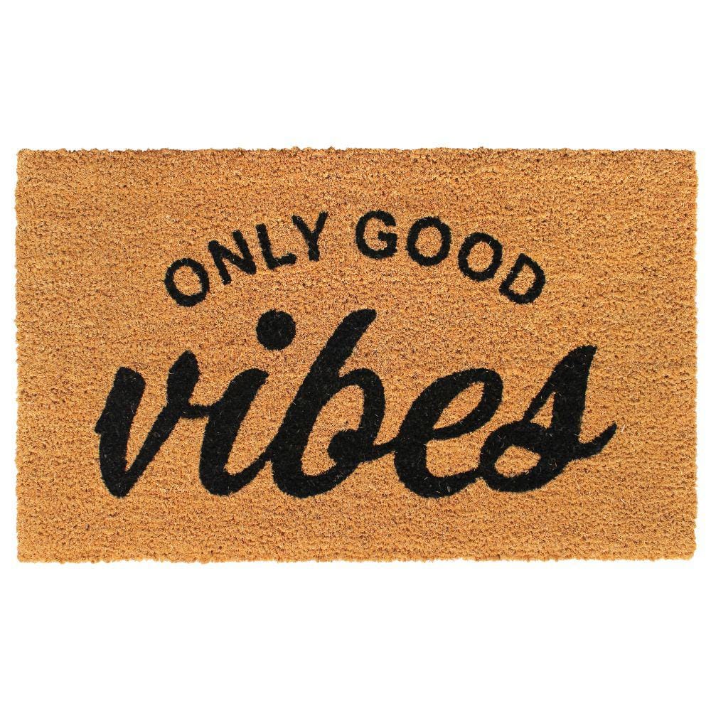 Welcome Only Good Vibes Natural 18 in. x 30 in. Coir Non-Slip Outdoor Door 
