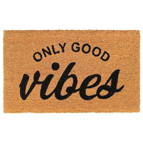 Unbranded Welcome Only Good Vibes Natural 18 in. x 30 in. Coir Non-Slip Outdoor Door Mat