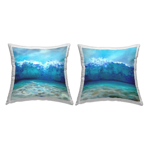 Stupell Industries Tsunami Waves Crashing Blue Square Outdoor Throw Pillow 2-Pack
