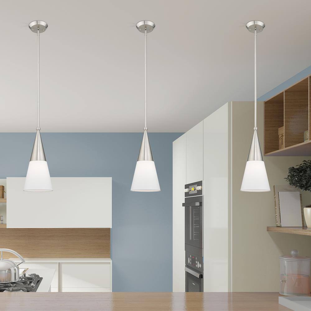 Stockholm Brushed Nickel 1-Light Mini Pendant with Off-White Shade
