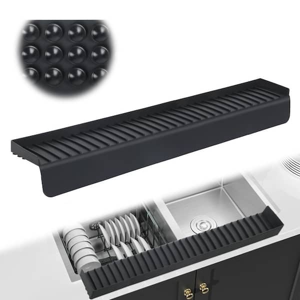 2.83 in. H x 30 in. W x 4 in. D Black Silicone Faucet Splash Guard, Faucet Water Catcher Mat, Silicone Sink Mat