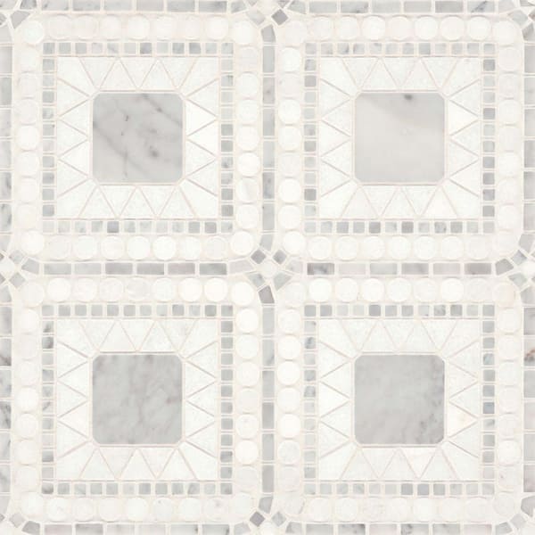Sample-Atrium 15 in. x 15 in. Honed White Carrara/White Thassos Marble Mosaic Subway Tile