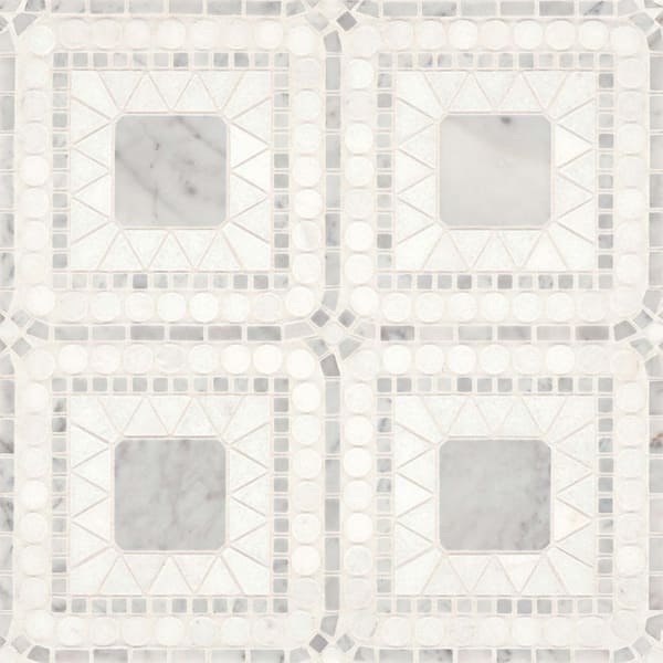 Bedrosians Atrium Square 15 in. x 15 in. Honed White Carrara/White Thassos Marble Mosaic Tile (8.6 sq. ft./Carton)
