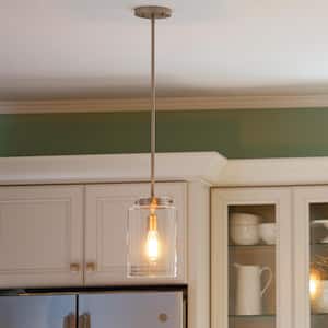 Mullins 6.75 in. 1-Light Brushed Nickel Mini Pendant with Clear Glass Shade