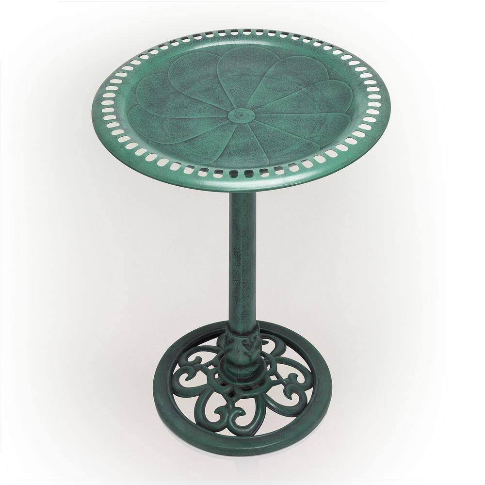 Green Plastic Scrollwork Bird Bath with Stand