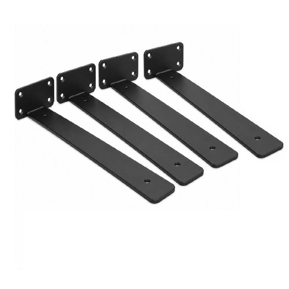4-Pack 10 in. L Black Iron Shelf Bracket, Floating Shelf Brackets, Rustic Industrial Metal Brackets for Shelf Support