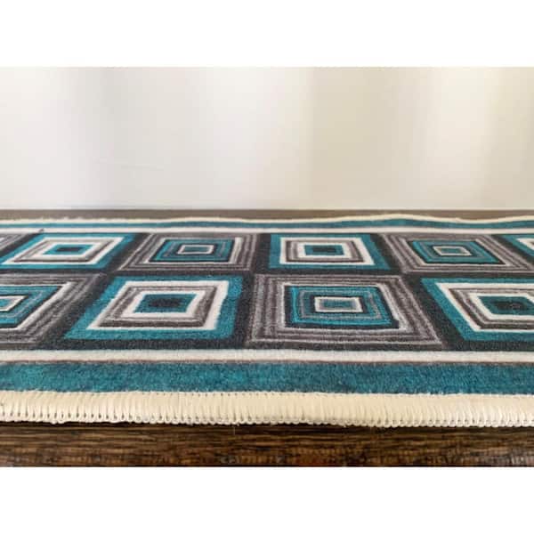 Platinum Turquoise 9 in. x 32 in. Durable Polyester Stair Tread Cover (Set of 14)