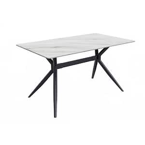 Elega Modern Dining Table 55 in. Sintered Stone Rectangular Top and Durable Stainless Steel Base, White