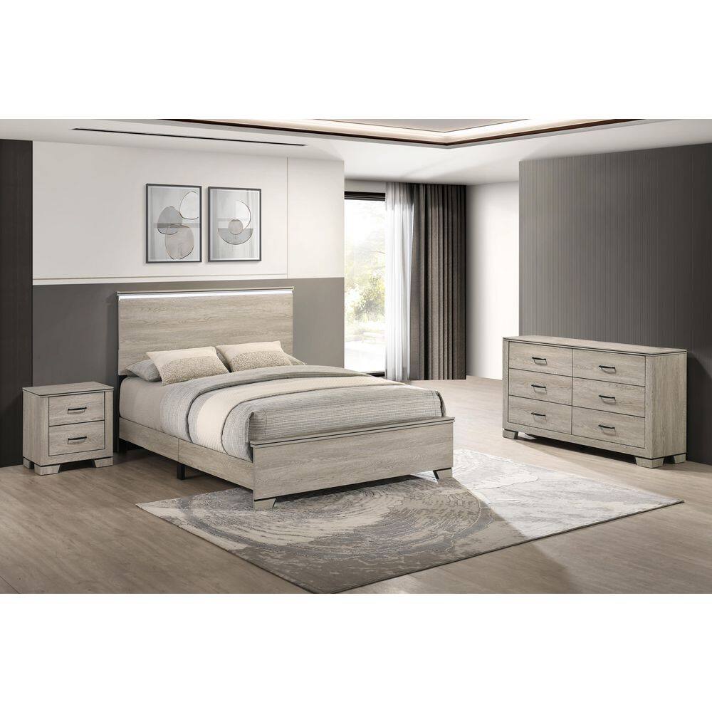 Steph 3-Piece Greige (Gray and Beige) Rustic Oak Wood Frame Queen Panel Bedroom Set price history on PriceWatchPro