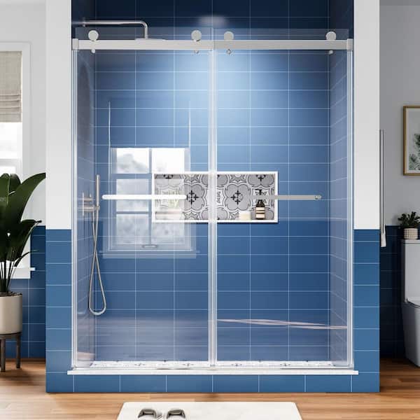 TCYO 60 in. W x 75 in. H Sliding Frameless Shower Door in Chrome Finish with Clear Glass