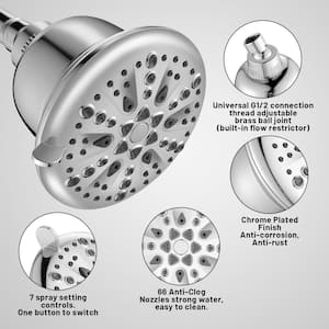 Rain 7-Spray Shower Head Kits Shower Faucet with Valve 1.8 GPM 5.1 in. Adjustable Filtered Shower Head in Chrome