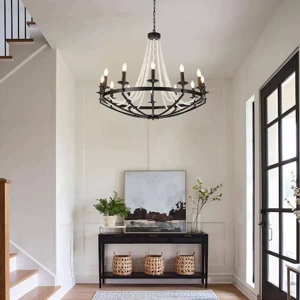 12-Light Black Candle Style Modern Industrial Chandelier Ambient