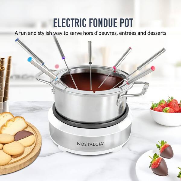 Nostalgia 8-Cup Fondue Pot with 6-Fondue Forks, White and