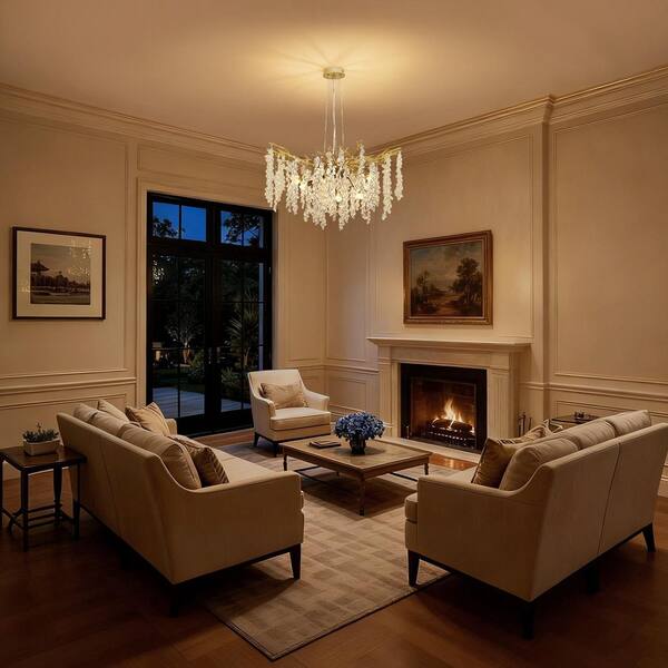 YANSUN 32 in. 10-Light Gold Tree Branch Crystal Chandelier Round