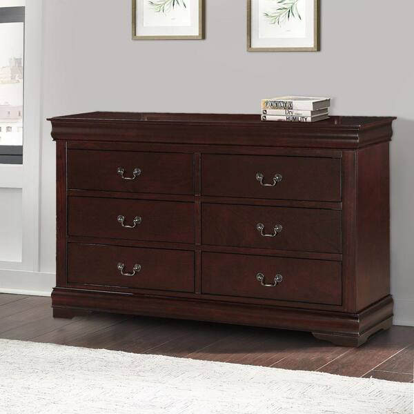 Benjara 57.3 in. Brown 6-Drawer Wooden Dresser Without