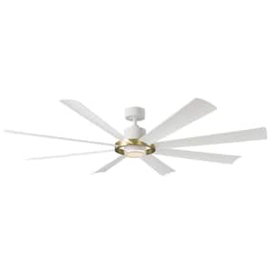 Aura 60 in. Smart Indoor/Outdoor Matte White-Soft Brass Windmill Ceiling Fan + Selectable CCT Integrated LED + Remote