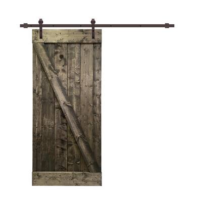 30 in. x 84 in. Z Bar Espresso Stained Solid Knotty Pine Wood Interior Sliding Barn Door with Sliding Hardware Kit