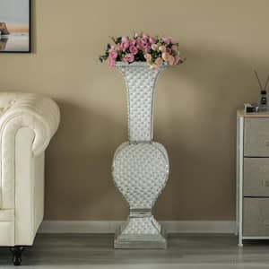 40 in. White Wedding Floor Flower Vase with Silver Studs and White Pearl Design for Living Room, Entryway or Dining Room