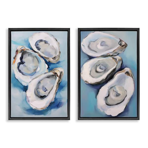 Oysters on the Half Shell by Petal Prints Design 2 Piece Black Floater Frame Coastal Graphic Art Print 31 in. x 21 in.