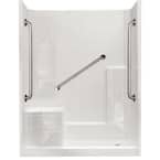 Liberty 60 in. x 33 in. x 77 in. 3-Piece Low Threshold Shower Kit in White with Left Seat, 3 Grab Bars and Right Drain