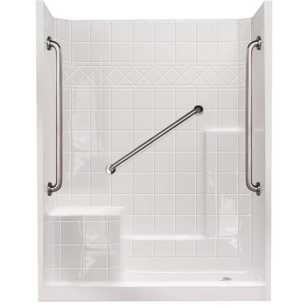 Ella Liberty 60 in. x 33 in. x 77 in. 3-Piece Low Threshold Shower Kit in White with Left Seat, 3 Grab Bars and Right Drain