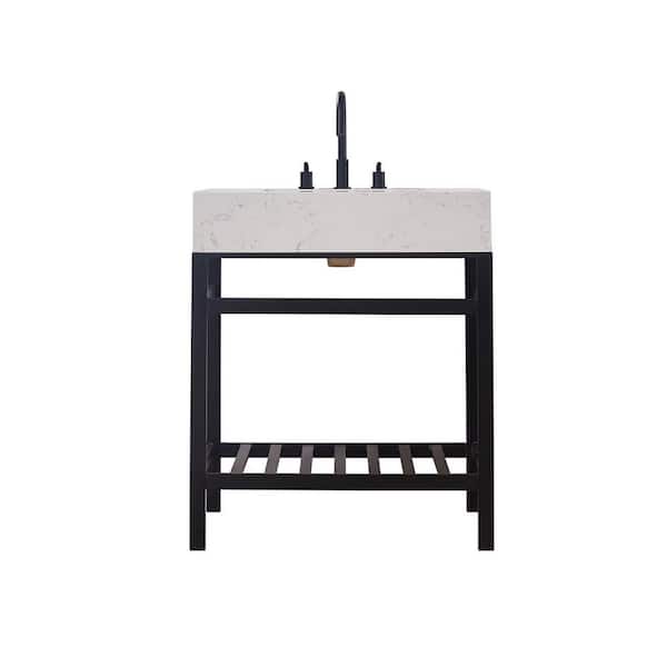 Altair Merano 30 in. W x 22 in. D x 35 in. H Bath Vanity in Matte Black with White Composite Stone Top