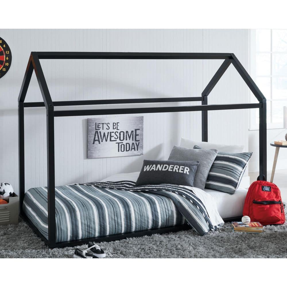 Black Twin Canopy House Bed Frame