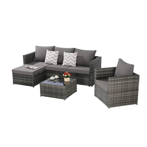 ニードルス Gray 4-Piece Wicker Outdoor Patio Sectional Set, Rattan