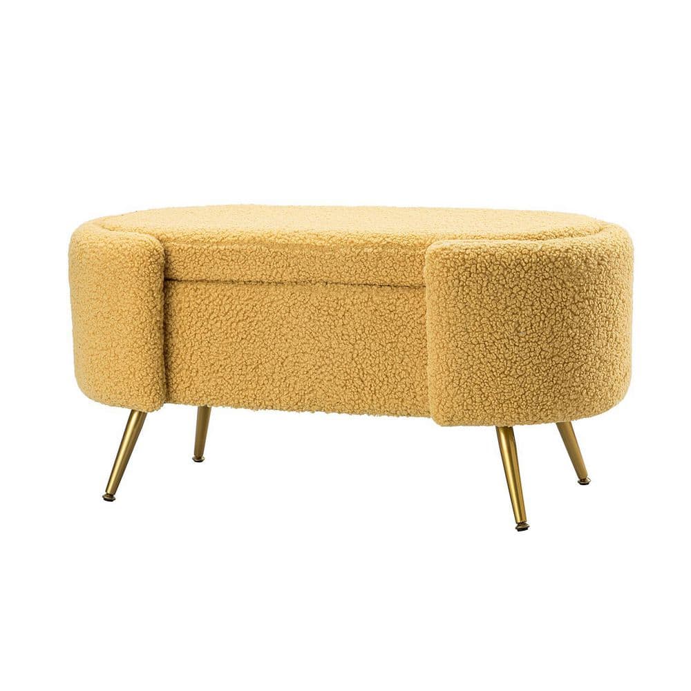 ARTFUL LIVING DESIGN Eva Mustard Wide Storage Bench with Metal Legs 39.