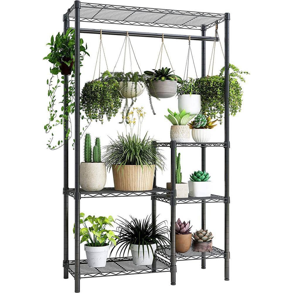 Planter Box Metal Rack 6-Tiers 16 Pots Metal Storage Rack Planter with Hanger Rod for Living ...