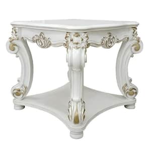 30 in. White and Gold Square Wood End/Side Table with Scrolled Legs