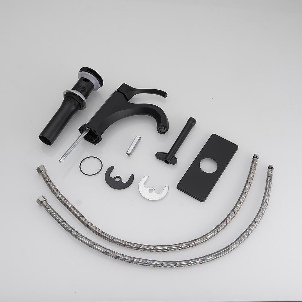 Matte Black Single-Handle Single-Hole Bathroom Faucet with Drain Assembly