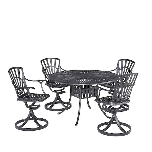 HOMESTYLES Grenada Charcoal Gray 5-piece Cast Aluminum 48 in. Round Outdoor Dining Set