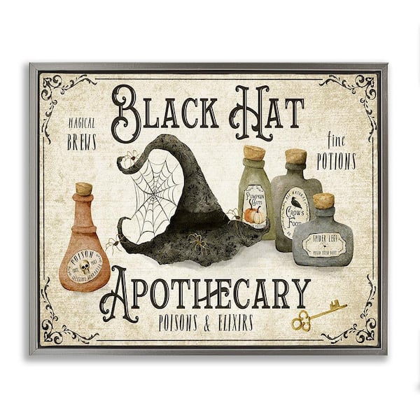 Stupell Industries Vintage Black Hat Apothecary by Deane Beesley 1 Piece Floater Frame Graphic Print Typography Art Print 21 in. x 17 in.