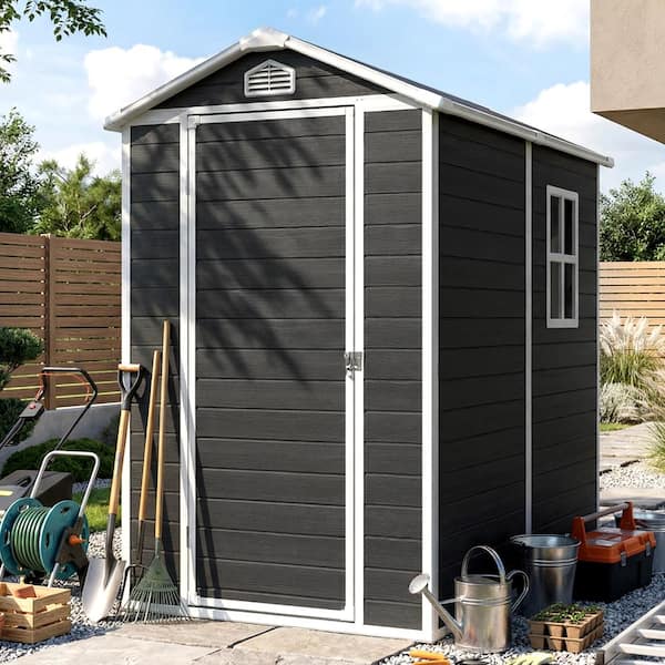 4 ft. W x 6 ft. D Plastic Shed with Side Window with Floor, Large Single-Door Sheds in Black (22 sq. ft. )