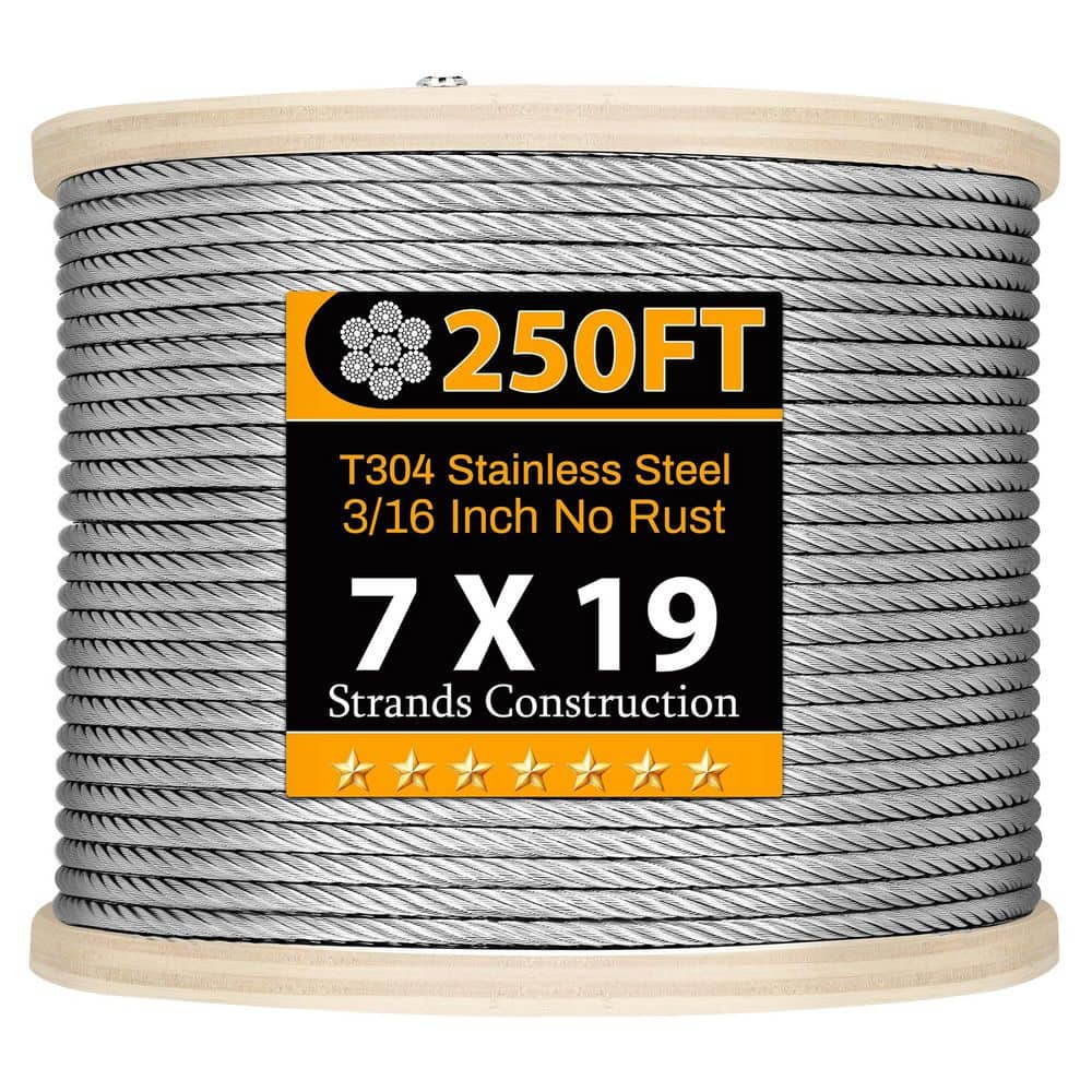 3/16 in. Stainless Steel Wire Rope, 250 ft. 7x19 Aircraft Cable 4000lbs Breaking Strength for Lifting, Railings and DIY price history on PriceWatchPro
