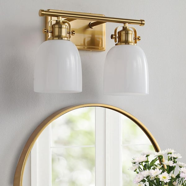 KAISITE 14 in. 2-Light Gold Vanity Light Bathroom Light Fixture Dimmable Sconces Wall Lighting