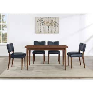 Bonito 59-in. Rectangular 5-piece Dining Set in Walnut Finish with Midnight Blue Faux Leather