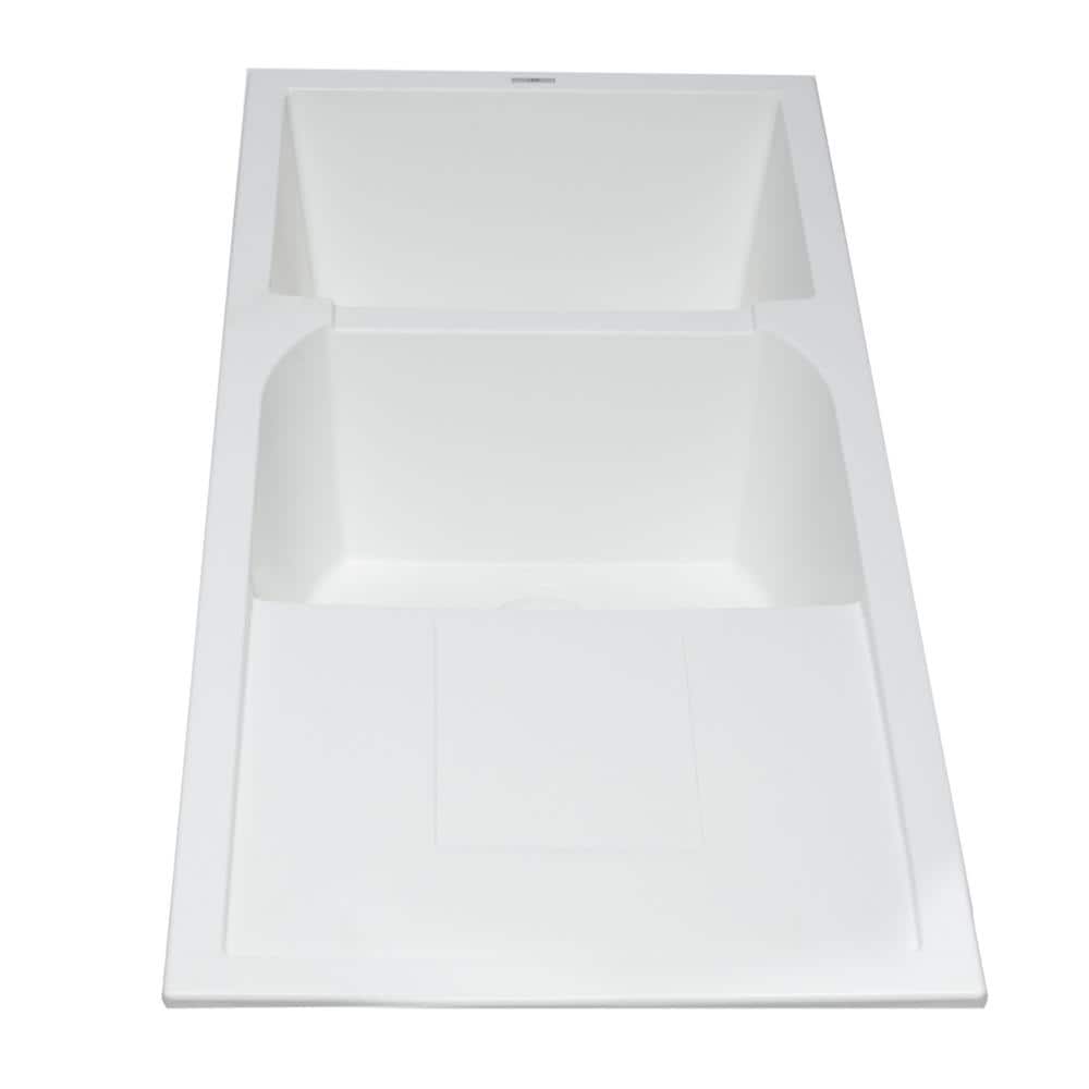 White 46'' Double Bowl Granite Drop-In Kitchen Sink with Drainboard