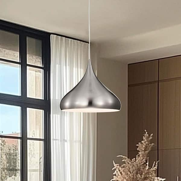 Edvivi 1-Light 12 in. Brushed Nickel Single Pendant Light with Teardrop Metal Shade