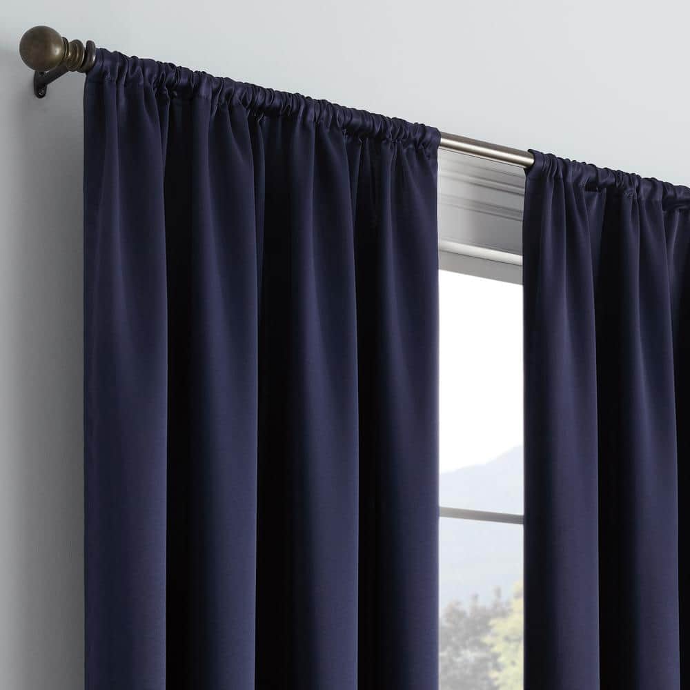 Navy Room-Darkening Rod Pocket Polyester Curtain Panel, 54 x 84