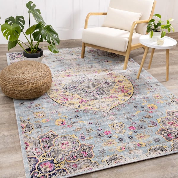 Callaya Collections 7 ft. x 10 ft. Blue Distressed Indoor Area Rug
