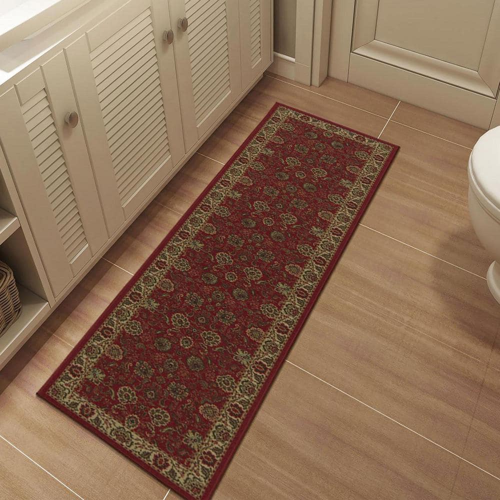 Ottomanson Red and Beige Synthetic Oriental Runner Rug, 20" x 59"