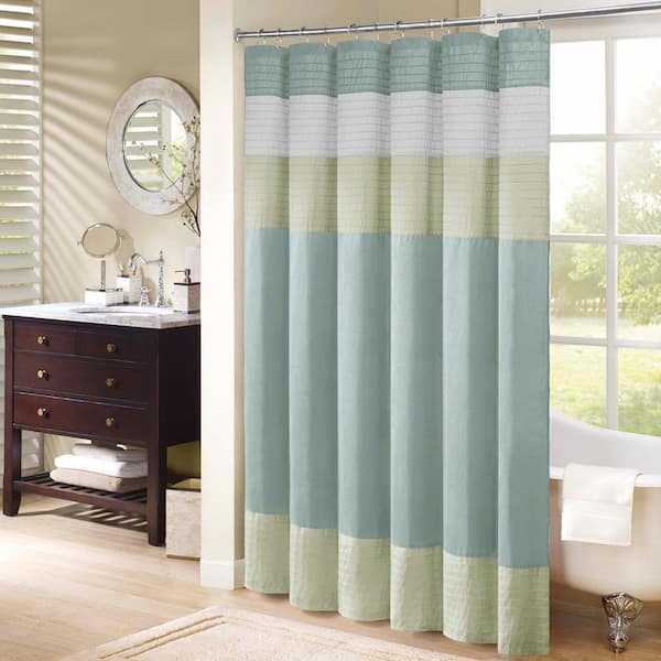 Madison Park Amherst Green 72 in. Faux Silk Shower Curtain MP70-418 ...